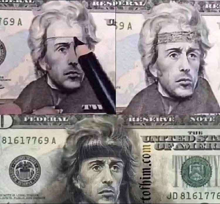 Creative money art - currency portrait modified to look like Rambo